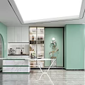 Modern Bar Area Interior Design With Marble Countertop Wine Cabinet And Decorative Lighting Elements