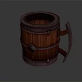 Rustic Wooden Barrel Shaped Decorative Ornament Set With Wood Grain Metal Accents And Handle Design