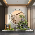 Traditional Chinese Courtyard Garden Featuring Circular Moon Gate Rockery Pine Tree And Stone Lanterns