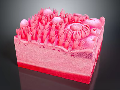 Head Organ 3D Rendered Cross Section Model with Hair Follicles and Skin Layers 3d model