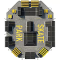 Skate Park Design With Ramps Yellow Seats Fencing And Ground Graphics