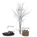 Minimalist Clear Glass Vase With Black Branches Small Jars Walnuts Decorative Ball On Black Plate