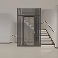 Modern Elevator With Glass Door And Black Frame Interior Staircase Lighting Design 3d model