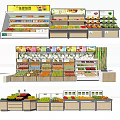 Fresh Fruits And Vegetables Display With Multi Tiered Shelves And Labels