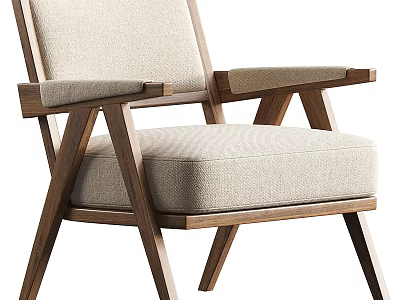 Beige Fabric Upholstered Accent Chair with Wooden Frame Modern Minimalist Design and Comfortable Armrests 3d model