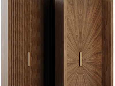 Wooden Cabinet Doors With Straight And Radial Grain Patterns Featuring Long Golden Handles Design 3d model