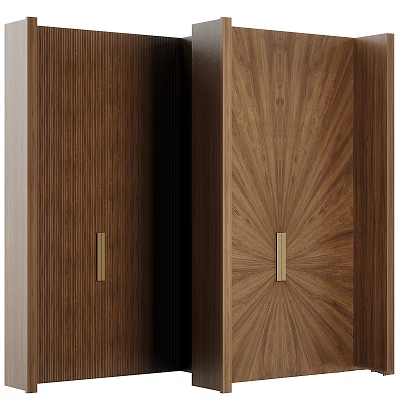 Wooden Cabinet Doors With Straight And Radial Grain Patterns Featuring Long Golden Handles Design 3d model