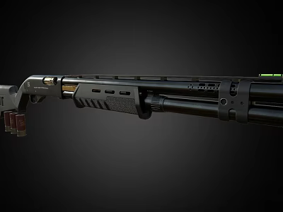 Black Tactical Shotgun With Metal Parts Green Sight And Ergonomic Design 3d model