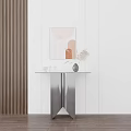Modern Minimalist Console Table With Decorative Vase Wall Art And Sculptures