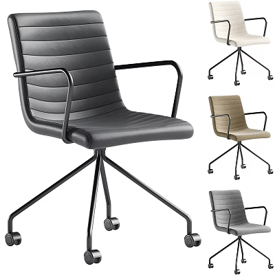 Modern Home Office Table and Chair Set with Multicolor Rolling Armchairs 3d model