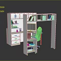 Functional White Study Desk With Green Chair And Storage Shelves 3d model