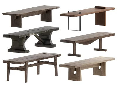 Various Modern Wooden Benches With Different Designs For Home Interior Decor 3d model