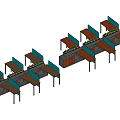 Multiple Office Desks In Open Layout With Partition Panels And Green Plants