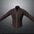 Genuine Brown Leather Jacket With Zipper Closure Stand Collar And Stitched Details