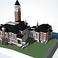 European Style Detached Villa With Tower Waterfront Lawn And Balconies Windows