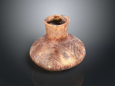 Hand Carved Ceramic Vase Sculpture With Spiral Patterns And Brown Texture 3d model