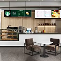 Modern Starbucks Coffee Shop Interior With Digital Menu Display Baked Goods And Seating Area