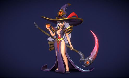 Modern game character female wizard 3d model