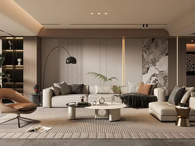 Modern Living Room Interior Design With Sofa Rug Floor Lamp Plants And Decorative Painting 3d model