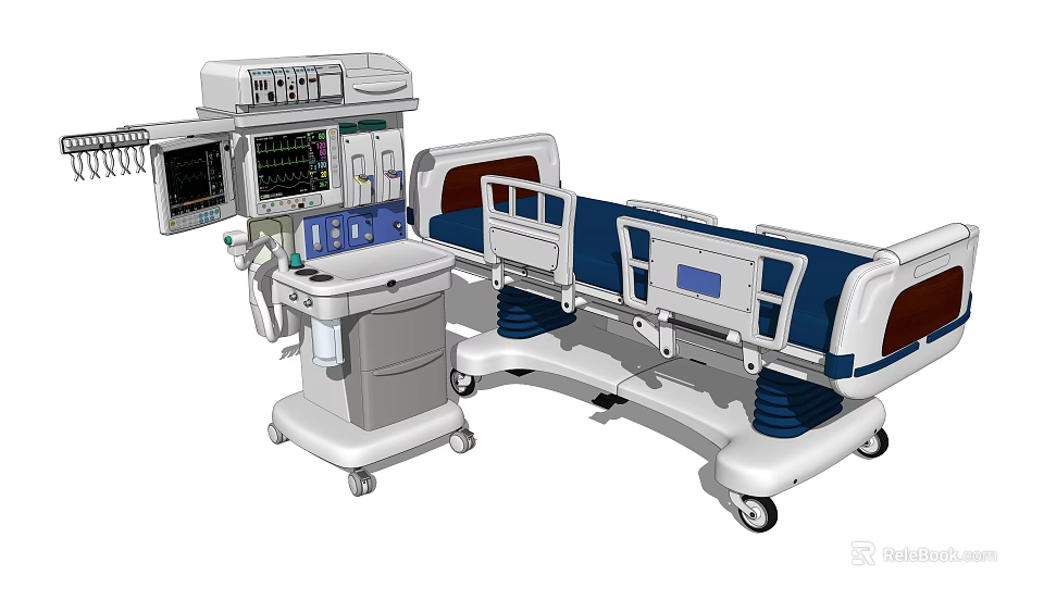 Advanced Medical Bed With Monitoring Device Control Panel And Movable Wheels For Hospitals 3d model 