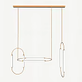 Modern Minimalist Chandelier With Wooden Beam And Metal Geometric Frame Linear Light Tubes