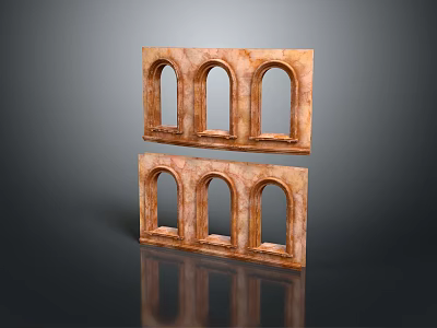 Brown Arched Decorative Furniture Window Frames With Three Panes Design 3d model