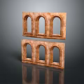 Brown Arched Decorative Furniture Window Frames With Three Panes Design 3d model