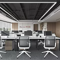 Modern Public Office Area With Open Layout Workstations Ergonomic Chairs And Computers 3d model