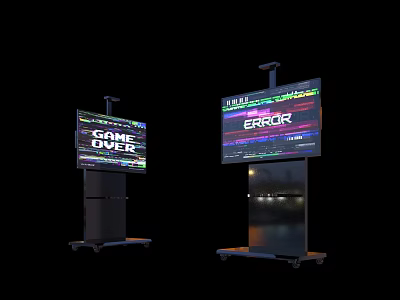 Public Facility Electronic Digital Display Screens With Mobile Base And Colorful Visual Content 3d model