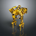 Yellow Four Legged Mechanical Robot Creature With Metallic Joints And Structural Design 3d model