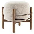 Modern Beige Upholstered Stool With Oak Wooden Legs And Brass Horizontal Accents