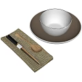 Elegant Tableware Set With White Bowl Brown Plate Wooden Chopsticks Spoon And Placemat