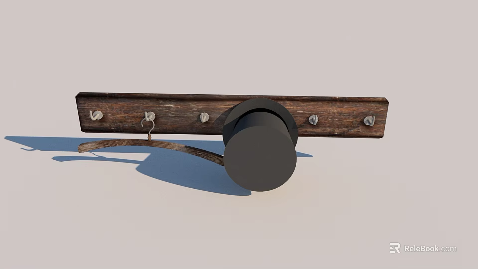 Traditional Weapon With Wooden Plank Metal Bolts Black Circular Component And Curved Metal Part 3d model 