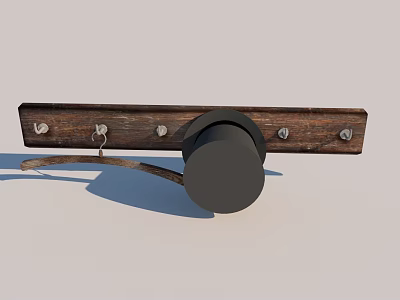 Traditional Weapon With Wooden Plank Metal Bolts Black Circular Component And Curved Metal Part 3d model