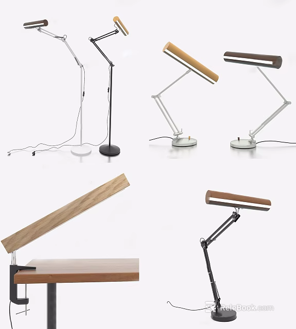 Modern Desk Lamps With Diverse Designs Wooden Elements And Metal Frames 3d model 