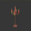 Vintage Brass Candelabra With Five Lit Candles And Decorative Base