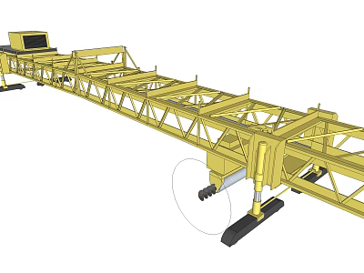 Yellow Industrial Crane with Elongated Metal Frame and Heavy Duty Support Components 3d model
