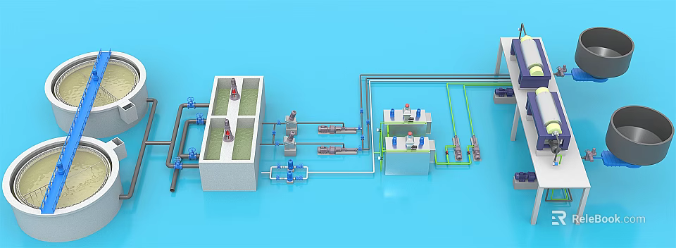 Industrial Equipment System Featuring Pipes Tanks Valves And Control Panels 3d model 