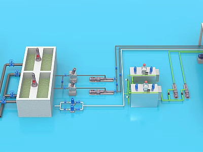 Industrial Equipment System Featuring Pipes Tanks Valves And Control Panels 3d model