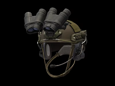 Military Tactical Helmet With Night Vision Binoculars Communication Headset And Dark Green Design 3d model