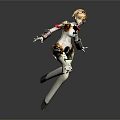 Smart Machine Female Like 3D Model With Golden Hair Red Bow And Dynamic Pose