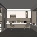 Modern Study Room Interior With Wooden Desk White Chairs Green Plant Bookshelves And Window