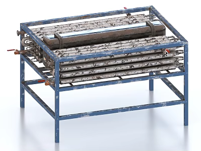 Industrial Processing Equipment with Blue Metal Frame Pipes Cylindrical Component Rustic Surface and Sturdy Construction 3d model
