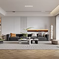 Elegant Modern Living Room Interior With Grey Sofa Geometric Rug And Wooden Coffee Table