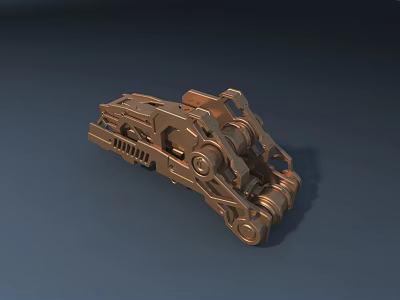 Detailed Golden Industrial Mechanical Structure 3D Rendering With Gears And Tracks 3d model