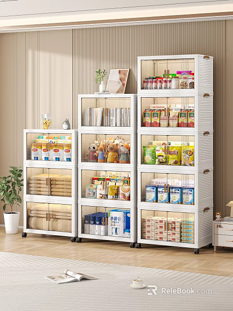 Modern White Multi layer Storage Cabinet Rack With Transparent Doors For Kitchen Food Storage 3d model 