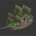 Traditional Sailing Ship Water Transport With Multiple Sails And Wooden Deck Details
