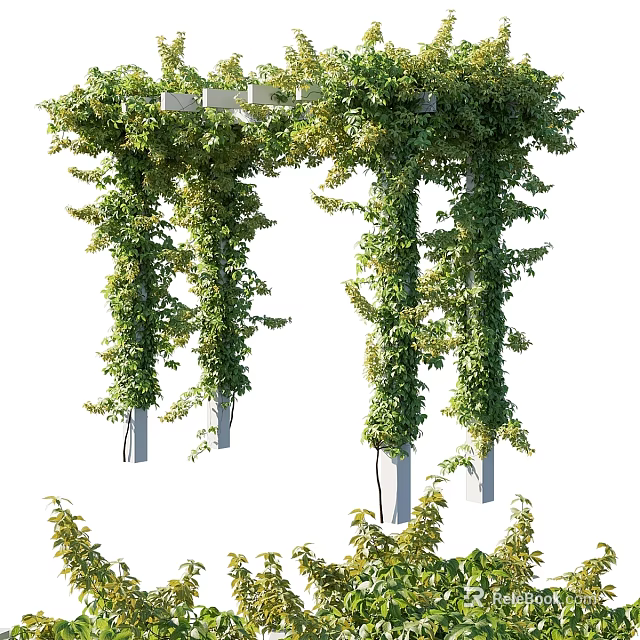 Green Vine Covered Garden Pergola With Arch Structure And Lush Foliage 3d model 
