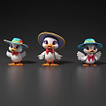 Three Cute Flying Cartoon Ducks Wearing Colorful Hats And Red Bow Ties