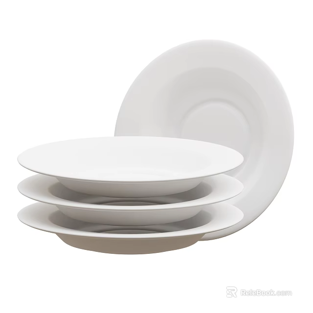 White Porcelain Dinnerware Set With Stacked Plates And Bowls For Everyday Use 3d model 